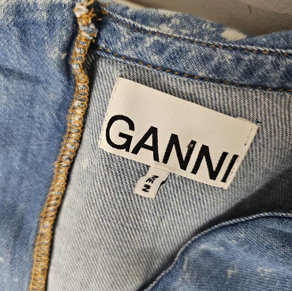 Ganni Net Sustain Ruffled Bleached Organic Denim Mini Dress Size 32 US 0 - Picture 8 of 8